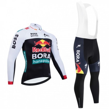 Fietskleding (Fietsshirt Lange Mouw + Lange Koersbroek) 2025 BORA-Hansgrohe Bull - Zwart - Rood